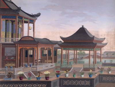 Huis van een Chinese ambtenaar, c.1800-05 (dekkende aquarel op papier) door School Chinese