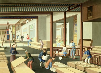 Vervaardiging van porselein (gouache op papier) door School Chinese