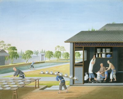 Vervaardiging van porselein, China, ca 1820 (gouache op papier) door School Chinese