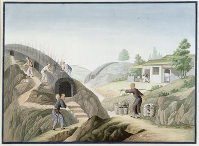 Vervaardiging van porselein: Het bakken van de Drakenoven (aquarel en gouache op papier) door School Chinese