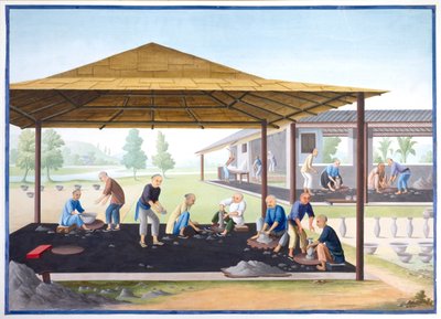 Modelleren van vazen en schalen, ca. 1825 (gouache op papier) door School Chinese