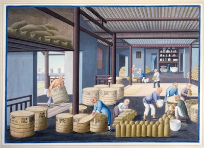 Porselein inpakken, ca. 1825 (gouache op papier) door School Chinese