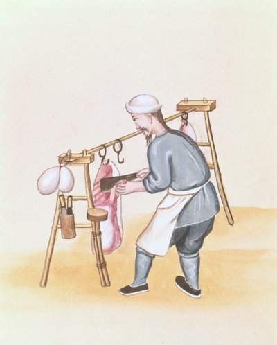 De Vleesverkoper, uit een boek over de straatroepen van Peking door School Chinese