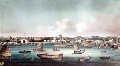 De haven van Kanton (China) rond het midden van de 19e eeuw. Anonieme Chinese schildering door School Chinese