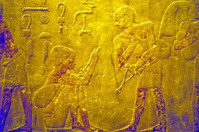 Oud Egypte, Muur gravure/schildering, Mastaba/Graf van Ti, Saqqara, 5e Dynastie, Handelen in goederen op de markt door School Egyptian