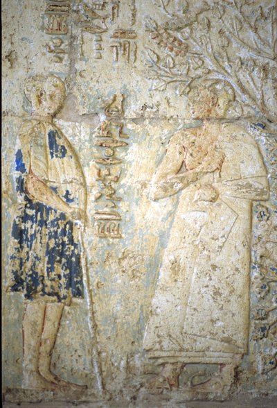 Oude Egypte, muurschildering, Graf van Petosiris, Tuna el Gebel, 300 v.Chr., Petosiris en zijn vrouw door School Egyptian