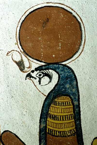 Oud Egypte, muurschildering, Horus, zonnegod, zonnesymbool, graf van Sennedjem, Thebe, Deir el Medina door School Egyptian