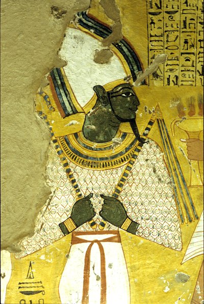 Oude Egypte, muurschildering Graf van Inherkhau, Thebe, Graf van de Edelen, 20e dynastie, Osiris, God van het hiernamaals door School Egyptian