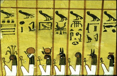 Oude Egypte, muurschildering Graf van Inherkhau, Thebe, Graf van de Edelen, 20e dynastie, Zeven van de twaalf uren van de nacht door School Egyptian