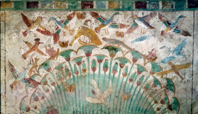 Oud Egypte: dieren in een papyrusstruik, kalksteenfragment uit het graf van Neferhotep, circa 1400 v.Chr. 18e dynastie, Afmeting 43x74 cm Parijs, Louvre museum - Egyptische antiquiteit: dieren in een papyrusstruik, Kalksteenfragment uit het graf van Neferh door School Egyptian