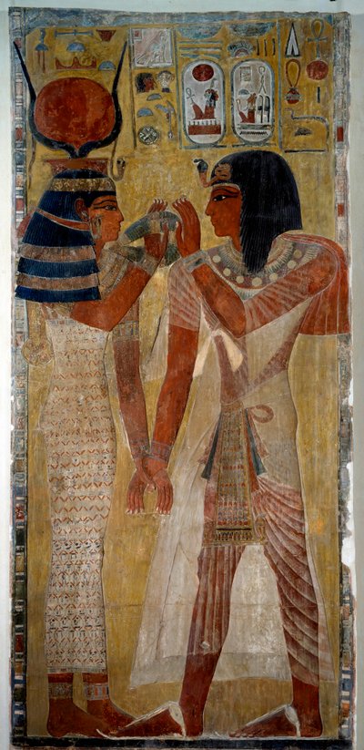 Kunst van het oude Egypte: koning Sethi I en godin Hathor door School Egyptian