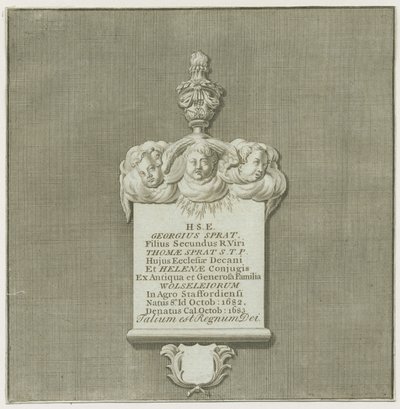 Colwich - Muurmonument voor George Sprat (gravure) door School English