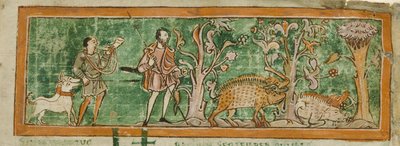 Varkens grazen, uit een verzameling van Anglo-Saxon Miscellany door School English