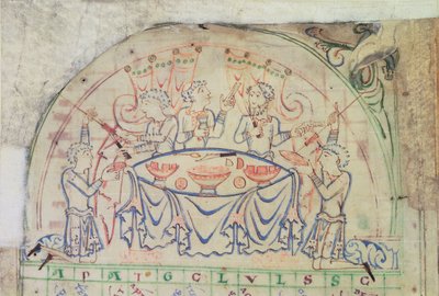 Feestscène uit een kalender, 3e kwart van de 11e eeuw-2e helft van de 12e eeuw door School English