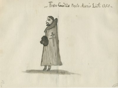Lichfield - Gildehuis [Gildebroeder]: wassing tekening, nd [?18e eeuw] door School English