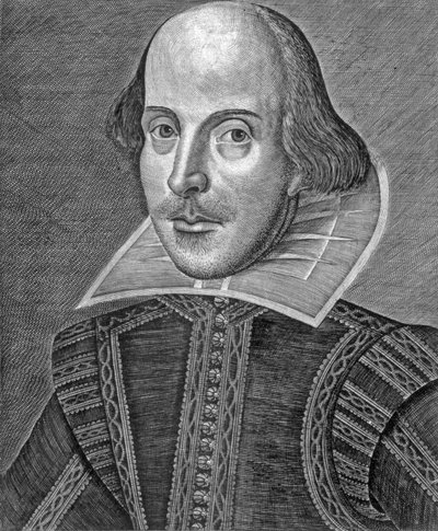 Portret van William Shakespeare, gegraveerd door Martin Droeshout (ca. 1560-ca. 1642) door School English
