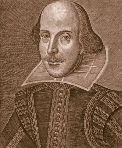 Portret van William Shakespeare, gegraveerd door Martin Droeshout door School English