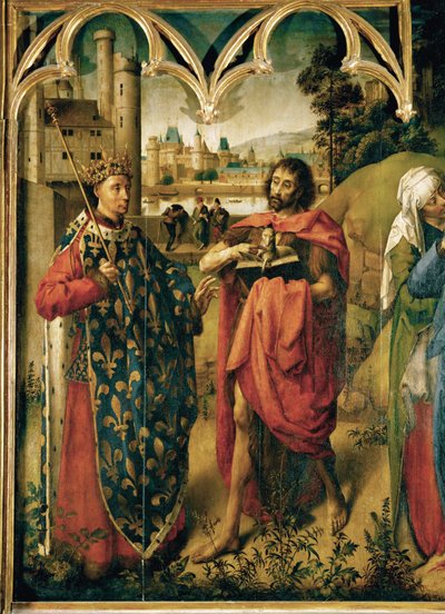 Louis IX, de heilige met St. John Baptist ... door School Flemish