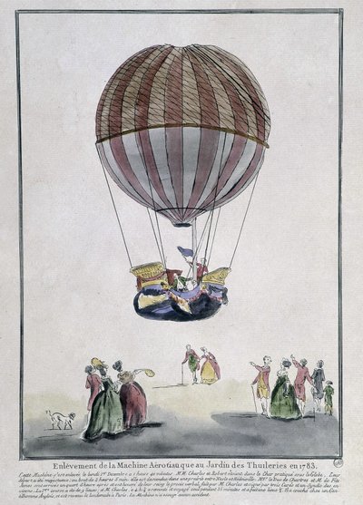 Aerostatische machineverwijdering in de Tuilerieën in 1783 door School French