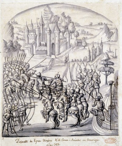 Afdaling van de tiran Maxime van Conan-Meriadec in Armorica in 383 door School French