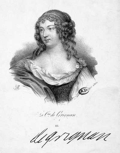 Francoise Marguerite de Sevigne, Gravin van Grignan (1648-1705), dochter van Marie de Rabutin-Chantal (Rabutin Chantal), Markiezin van Sevigne genaamd Madame de Sevigne (1626-1696) - gravure, n.d. door School French