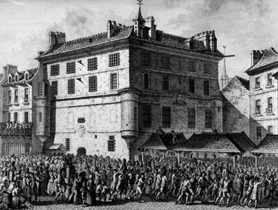 Franse Revolutie: Het volk van de Franse Garde van de gevangenis van de Abdij van Saint Germain des Prés in Parijs op 30 juni door School French