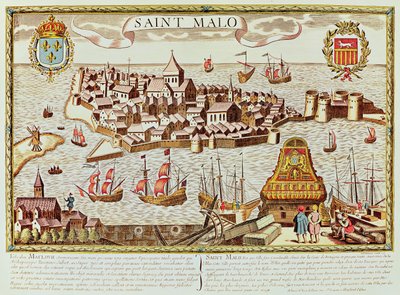 Uitzicht op de haven en versterkte stad Saint Malo, gelegen aan de kust van Bretagne door School French