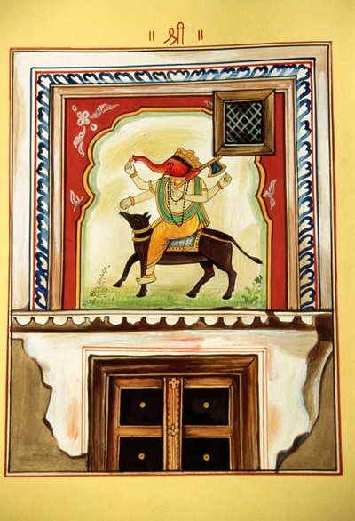 Heer Ganesh Ganpati miniatuurschilderij op papier door School Indian