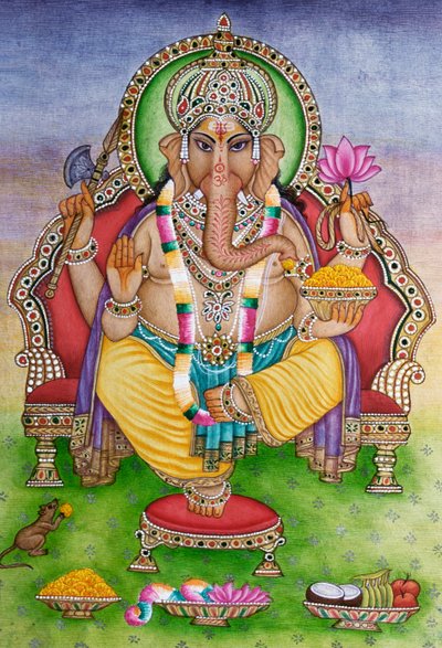 Heer Ganesha Ganpati in Miniatuurschilderij op Papier door School Indian
