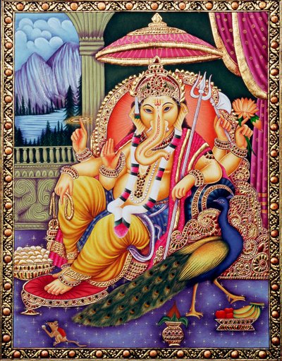 Heer Ganesha Ganpati in Miniatuurschilderij op Papier door School Indian