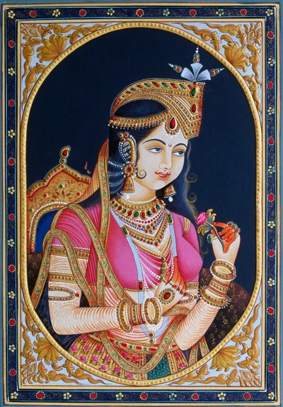 Portret van Mumtaz Mahal op papier schilderij door School Indian