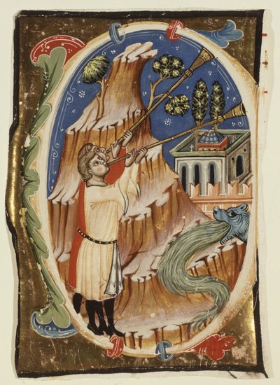 Apocalyptische scène, laat 13de-begin 14de eeuw (tempera  bladgoud op perkament) door School Italian