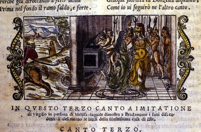 Bradamante ontmoet de tovenaar Melisse die haar vertelt dat zij en Roger (Ruggero, Ruggiero) de Este-dynastie hebben gesticht. Scène uit het riddergedicht 