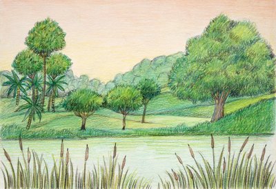 Prehistorie - Tertiair - reconstructie van natuurlijke omgeving door School Italian