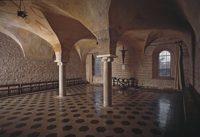 Zicht op de kapittelzaal van de kerk van Sint Vincent en Sint Anasthasus, abdij van de drie fonteinen door School Italian