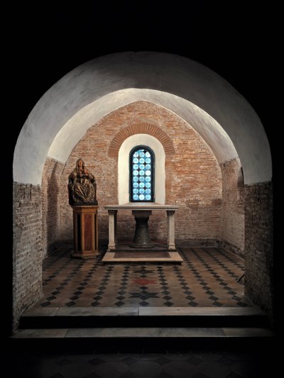 Zicht op de eerste kapel van de kerk van de heiligen Vincent en Anastasius, abdij van Tre Fontane nabij Rome door School Italian