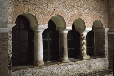 Zicht op het klooster van de kerk van Sint Vincent en Sint Anasthasus, abdij van de drie fonteinen door School Italian
