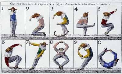 Vreemde manier om figuren uit te drukken met komische houdingen - Italiaanse doc., n.d. door School Italian