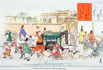 Een drukke straat in Hei-an (Kyoto) door School Japanese