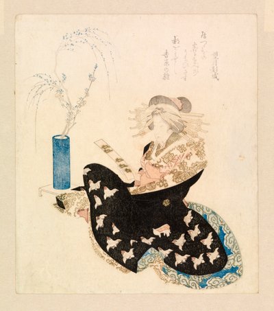 Courtisane die een tanzaku leest door School Japanese