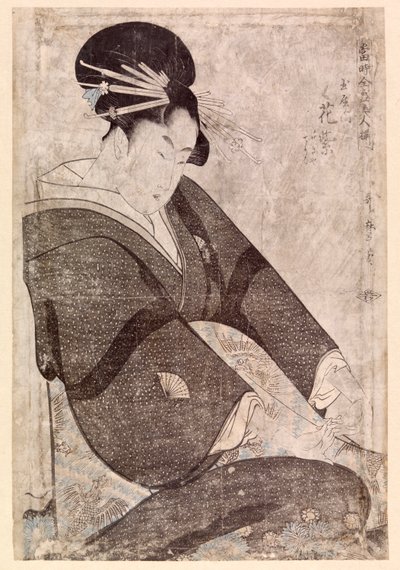 Zittende Japanse vrouw (kleur houtsnede) door School Japanese
