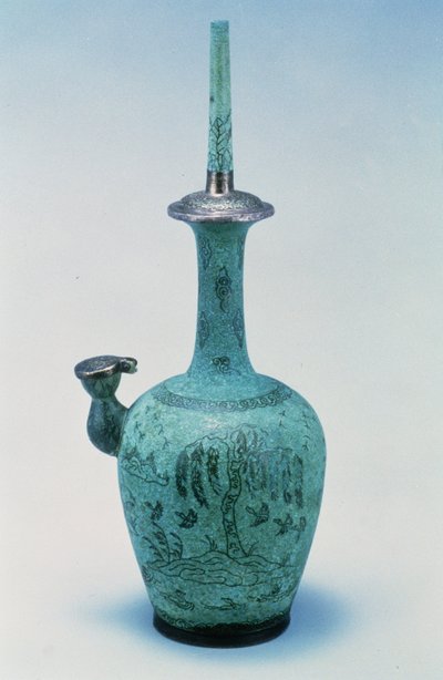 Kundika ingelegd met ontwerp van vogels en een boom in zilver, Koryo-dynastie, 918-1392 AD door School Korean