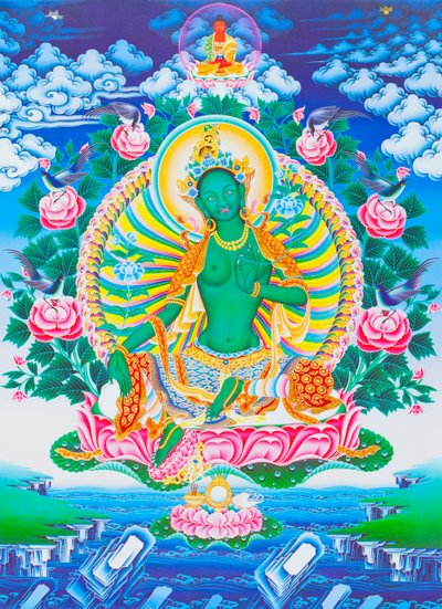 Afbeelding van de groene Tara, de moederlijke beschermer tegen alle gevaren in de oceaan van het bestaan door School Nepalese