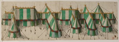 Ontwerp voor een Koninklijk Paviljoen in de Tudor-kleuren wit en groen, gezegd te zijn voor Henry VIII bij het Veld van het Gouden Laken door School Netherlandish