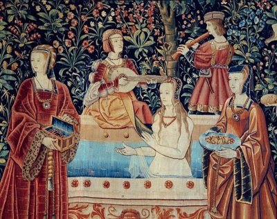 Het leven van de Heer: het bad (detail) door School Netherlandish