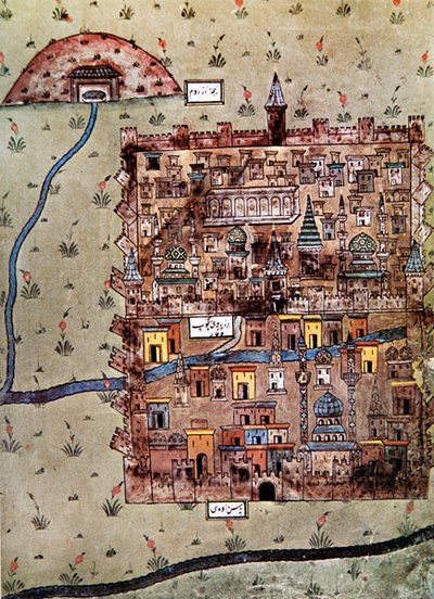 Kaart van Erzerum, Turkije c.1600 door School Ottoman