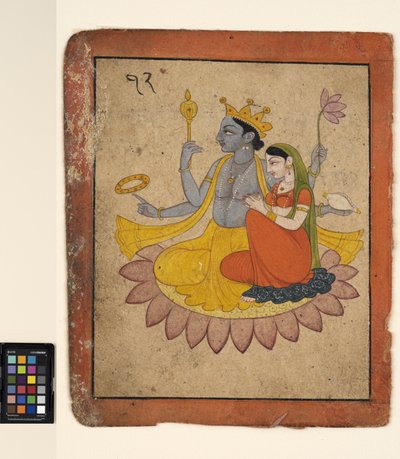 Vishnu met Lakshmi op een lotus, c.1780 door School Pahari