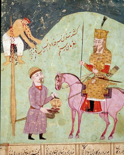Islamitische kunst: een gespietste en onthoofde vijand door School Persian