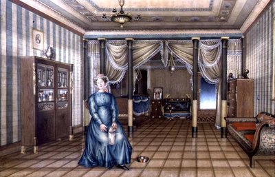 Een Vrijgezelle Vrouw in een Neoklassieke Zitkamer Interieur, c.1835 door School Russian