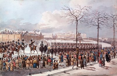 In 1825 Opstand van de Decembristen (Decabristen) in de toekomst van Nicolaas I om een nieuwe grondwet te verkrijgen door School Russian